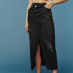 Reformation Nila Long Denim Skirt in Black - Size 26